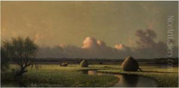 Sunny Day On The Marsh (newburyport Meadows) Oil Painting by Martin Johnson Heade