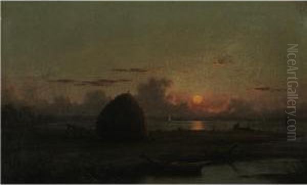 Haystack At Sunset Oil Painting by Martin Johnson Heade