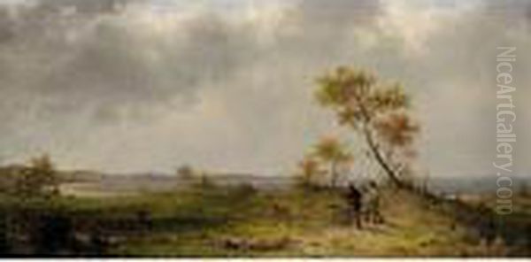 Two Hunters In A Landscape Oil Painting by Martin Johnson Heade