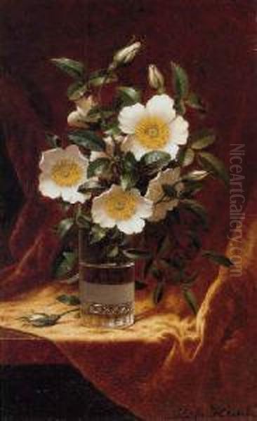 Cherokee Roses In A Glass Oil Painting by Martin Johnson Heade