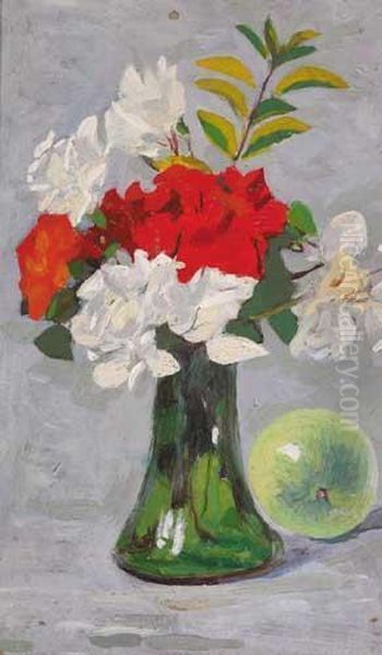 Orange And White Flowers In A Green Oil Painting by Michael Healy