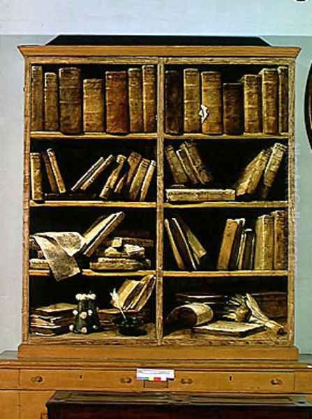 Trompe l'Oeil of a Bookcase, 1710-20 Oil Painting by Giuseppe Maria Crespi