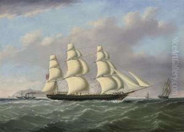 An Outward-bound Merchantman 
Passing Anglesey, With A Cunardsteamer Off Her Stern And Approaching The
 South Stacklighthouse Oil Painting by Joseph Heard