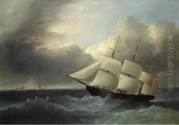 A West Indiaman Off The Eddystone Lighthouse Oil Painting by Joseph Heard