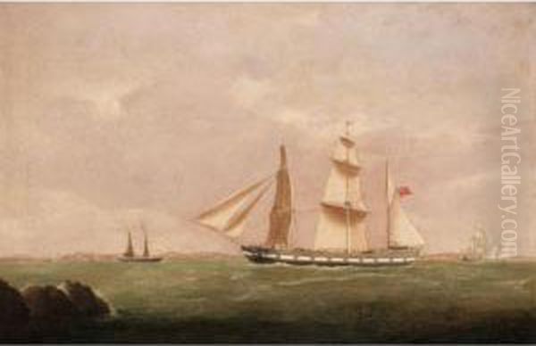 Coastal Scene With A Brig Oil Painting by Joseph Heard