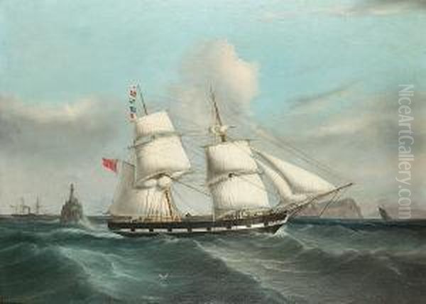 The Brig 'martha' Passing The Fastnet Rock, Homeward Bound For Liverpool Oil Painting by Joseph Heard