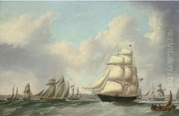 Ships Of The Fleet Of George Brown And Harrison In The Mersey Offliverpool Oil Painting by Joseph Heard