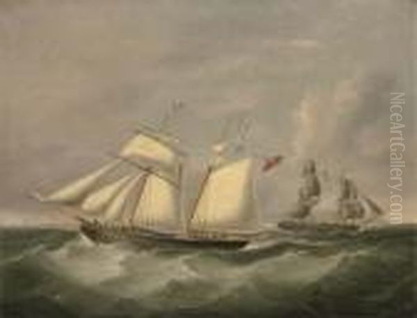 The Topsail Schooner Crescent Passing The Brig Jane Offholyhead Oil Painting by Joseph Heard