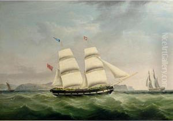 The Brig Medora In Two Positions Off Whitehaven Oil Painting by Joseph Heard