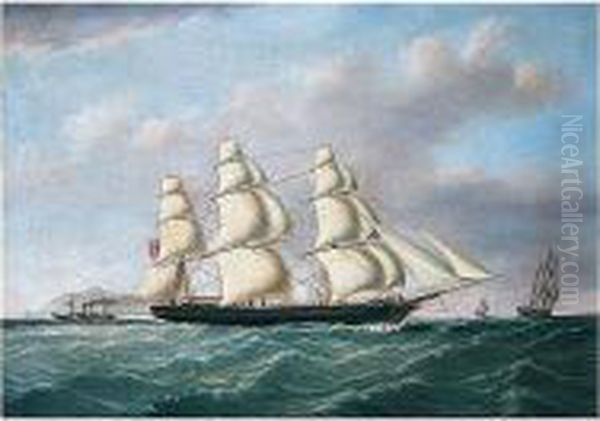 A Three-masted Schooner Outward Bound From Liverpool Off Holyhead And South Stack Oil Painting by Joseph Heard