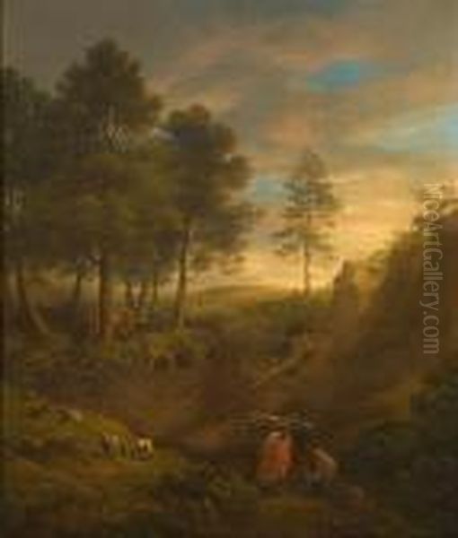 Firewood Gatherers With Sheep And Cows Oil Painting by Thomas Hearne