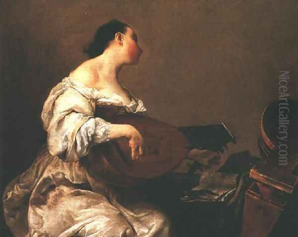 Woman Playing a Lute, 1700-05 Oil Painting by Giuseppe Maria Crespi