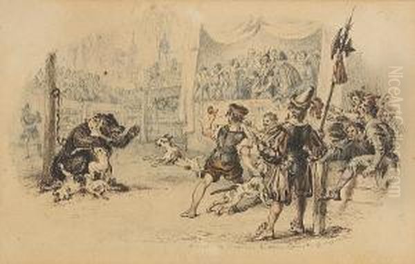 Depicts The Once-popular English
 Sport Of Bear-baiting. Identified On Verso Label As Being For 