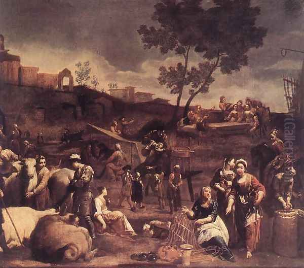 Village Fair c. 1709 Oil Painting by Giuseppe Maria Crespi