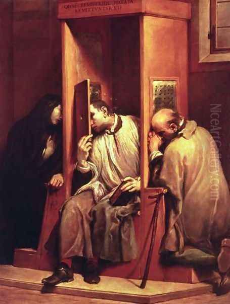 Nepomuk Takes the Confession of the Queen of Bohemia Oil Painting by Giuseppe Maria Crespi