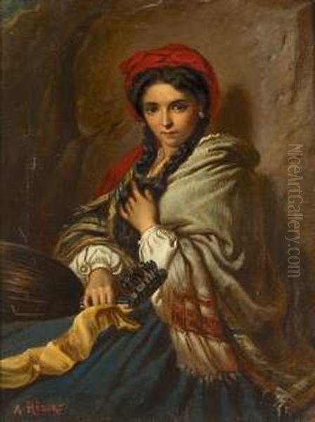 Junge Italienerin Mit Mandoline. Oil Painting by Ernest Antoine Hebert