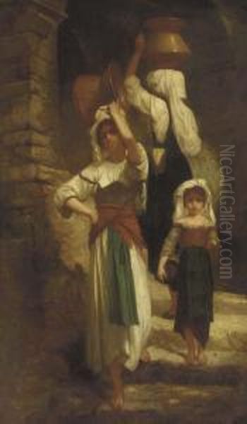 Water Carriers At The Well Oil Painting by Ernest Antoine Hebert