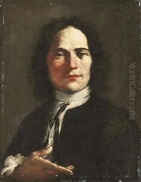 Portrait of an artist, half-length, in a black coat and a white shirt Oil Painting by Giuseppe Maria Crespi