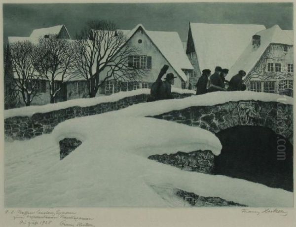 Winterliches Dorf Oil Painting by Franz Hecker