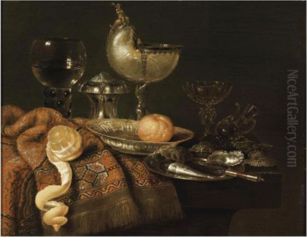 A Still Life With A Nautilus Cup Oil Painting by Willem Claesz. Heda