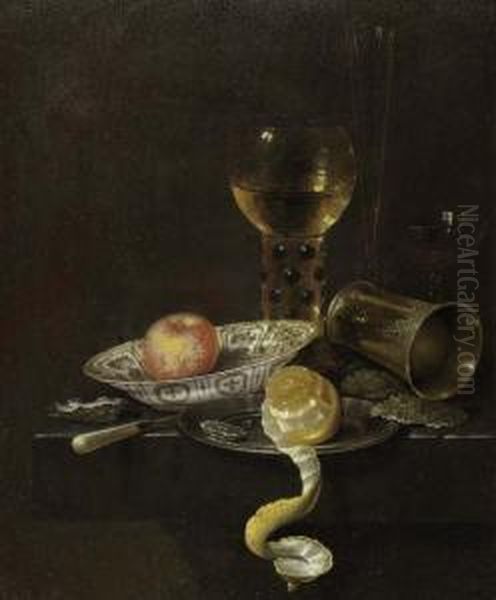 Stilleben Mit Romer, Silber, Zitrone. 1661. Oil Painting by Willem Claesz. Heda