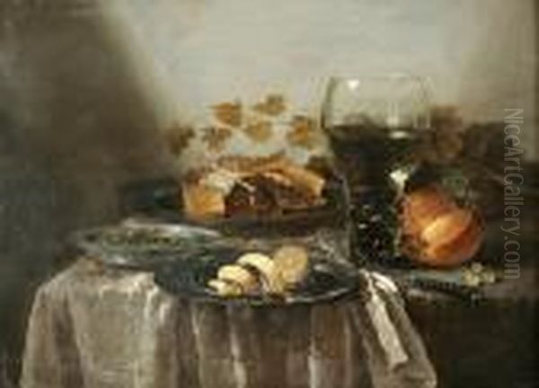 Still Life Of Fruit And A Glass Jar On A Table Oil Painting by Willem Claesz. Heda