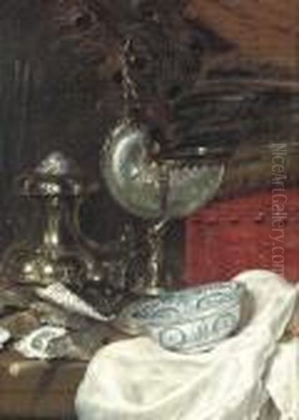 A Nautilus Cup With A Silver Salt Oil Painting by Willem Claesz. Heda