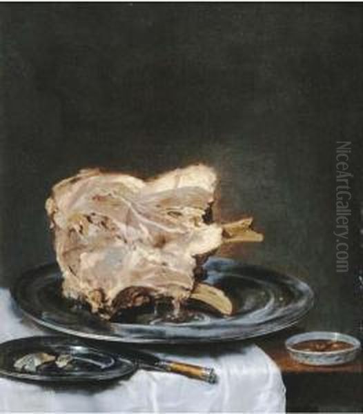 A Ham On A Pewter Plate On A Drapped Table Oil Painting by Willem Claesz. Heda