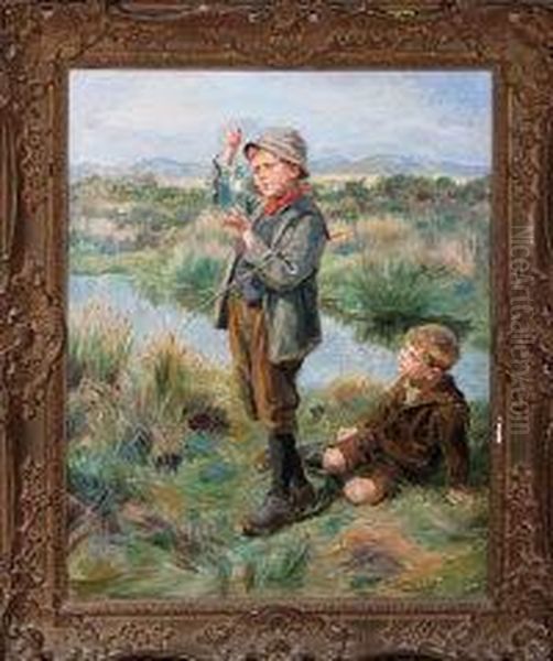 Tiddlers: Two Boys Fishing Oil Painting by Ralph Hedley