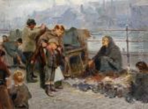 The Old Clothes Market Oil Painting by Ralph Hedley