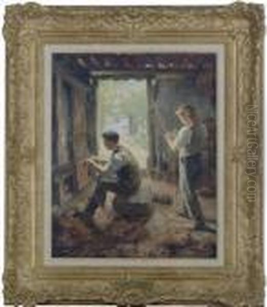 Making Mats Oil Painting by Ralph Hedley