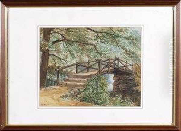 A Rustic Bridge Oil Painting by Ralph Hedley