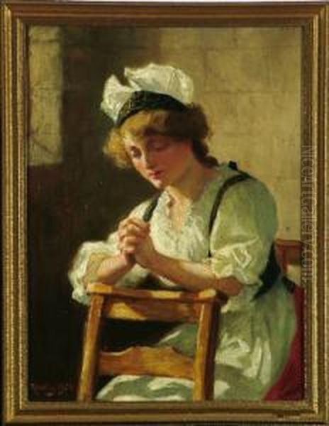 A Young Woman At Prayer Oil Painting by Ralph Hedley