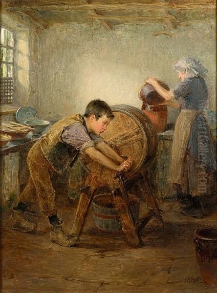 The Butter Churn Oil Painting by Ralph Hedley