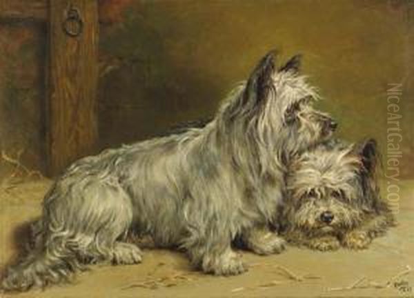 Two Terriers Oil Painting by Ralph Hedley