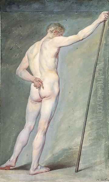 A Nude holding a Stick, seen from behind Oil Painting by Charles-Nicolas I Cochin