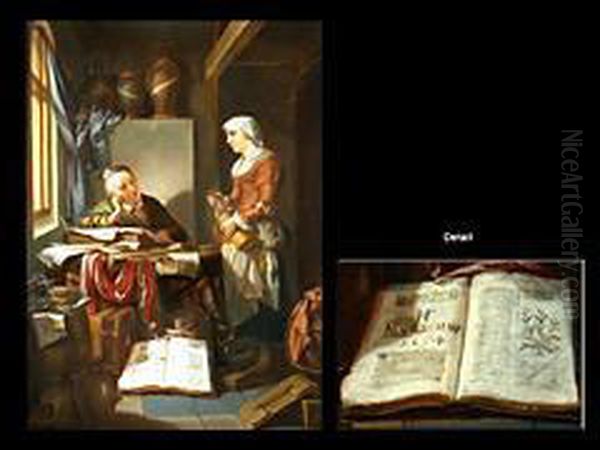 Gelehrter Und Eine Magd Im Hollandischen Interieur Oil Painting by Hendrick Heerschop or Herschop