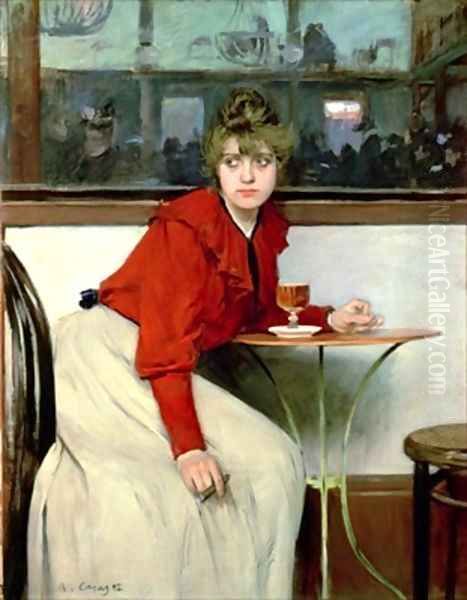 Chica in a Bar Oil Painting by Ramon Casas Y Carbo