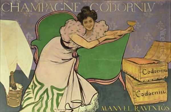 Poster advertising Codorniu Champagne Oil Painting by Ramon Casas Y Carbo