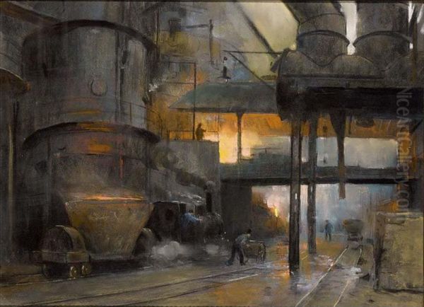 Steelworkers Oil Painting by Herman Heijenbrock