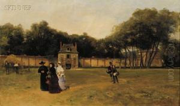 A Stroll On The Grounds Oil Painting by Ferdinand Heilbuth