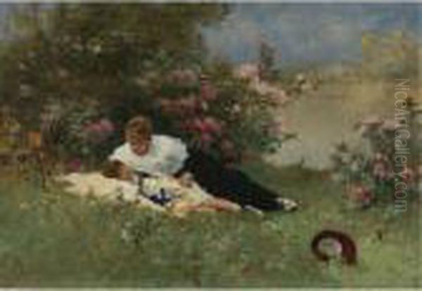 At Rest Among The Flowers Oil Painting by Ferdinand Heilbuth