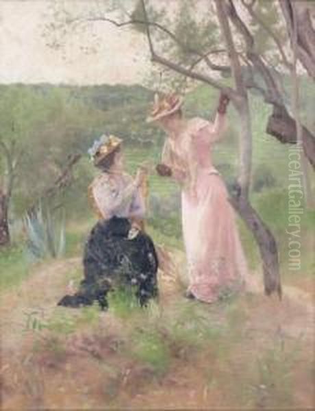 Deux Elegantes Dans Un Paysage Oil Painting by Ferdinand Heilbuth