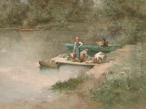 Washerwomen By A Riverbank Oil Painting by Ferdinand Heilbuth