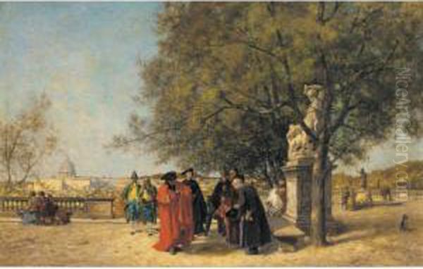 The Greeting In The Park Oil Painting by Ferdinand Heilbuth