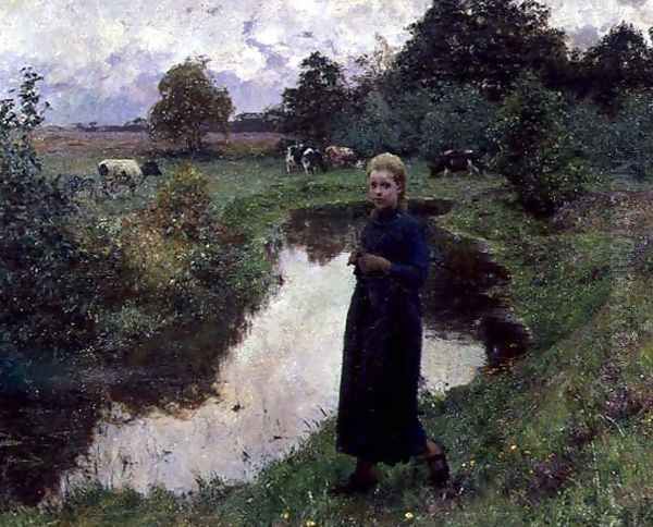 Young Girl in the Fields Oil Painting by Evariste Carpentier