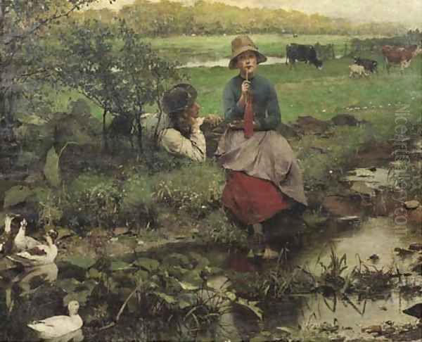 Aux bords du ruisseau romance by a brook Oil Painting by Evariste Carpentier