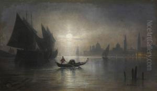 In Der Nachtlichen Lagune Vor Venedig. Oil Painting by Karl Heilmayer