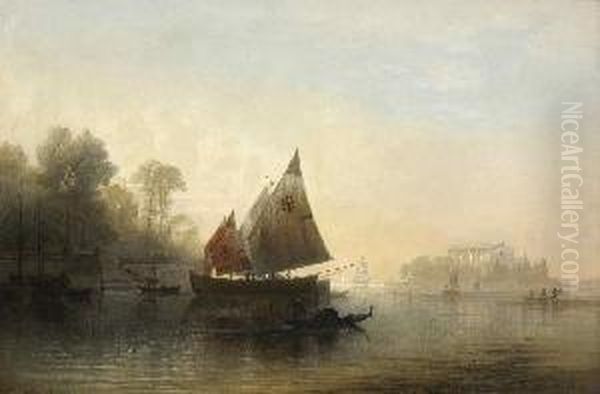 In Der Lagune Von
 Venedig. Oil Painting by Karl Heilmayer