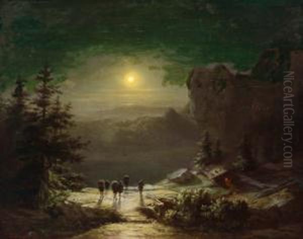 Schmuggler Im Gebirge Bei Mondschein Oil Painting by Karl Heilmayer